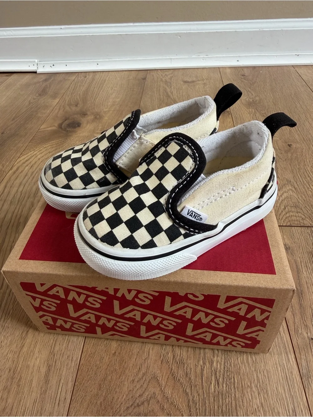 Vans Black & White Checkered Slip On Shoes Toddler Size 4.5